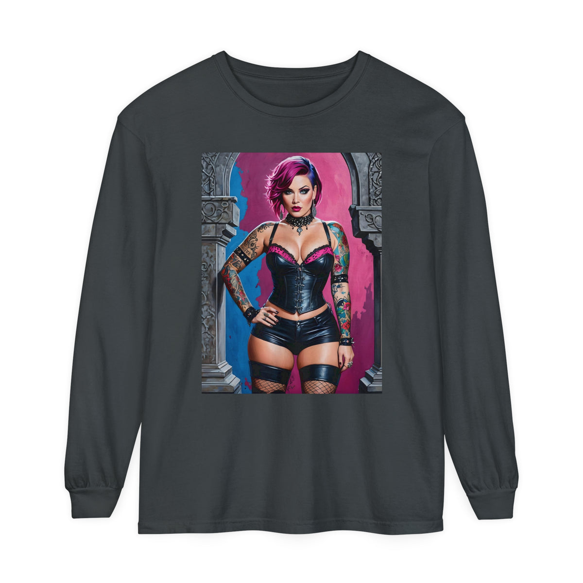 Goth Graveyard Girl Series - Design Five - Unisex Garment-dyed Long Sleeve T-Shirt