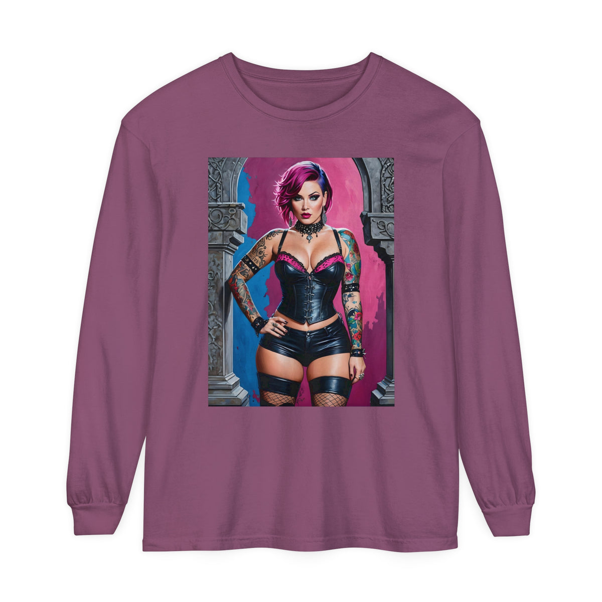 Goth Graveyard Girl Series - Design Five - Unisex Garment-dyed Long Sleeve T-Shirt