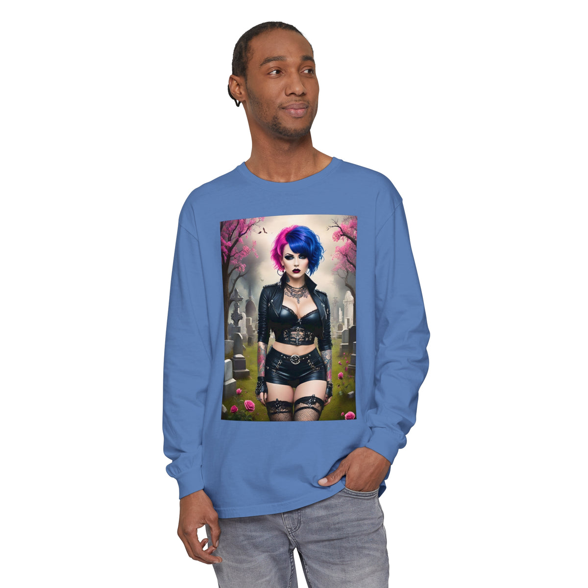 Goth Graveyard Girl Series - Design Thirteen - Unisex Garment-dyed Long Sleeve T-Shirt