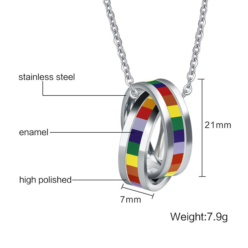 Rainbow double circle necklace pendant