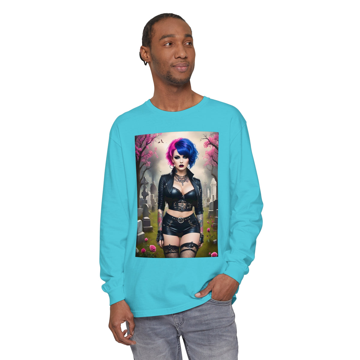 Goth Graveyard Girl Series - Design Thirteen - Unisex Garment-dyed Long Sleeve T-Shirt