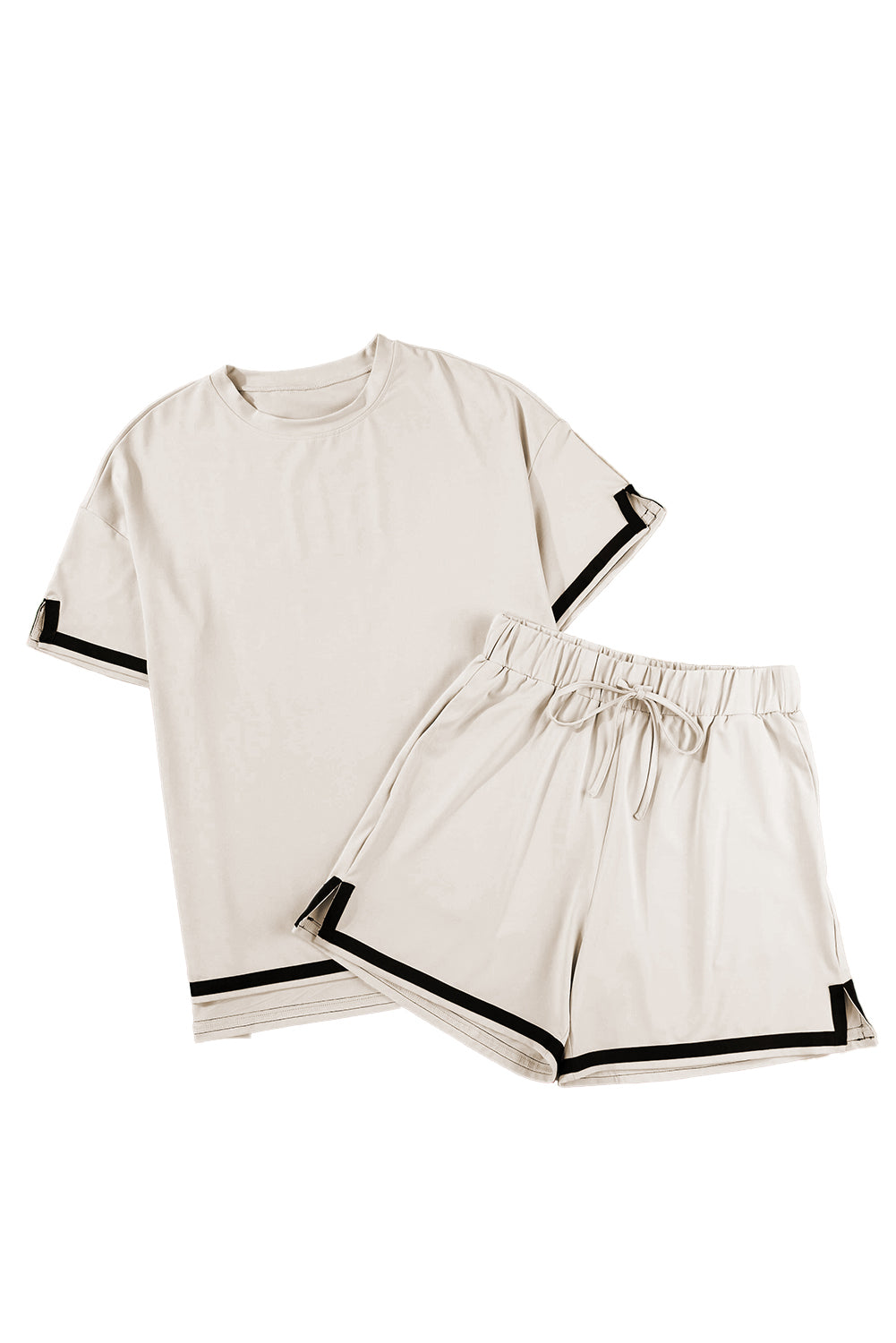 Black Contrast Trim Tee and Shorts Set - Stylish and Comfortable Loungewear Outfit