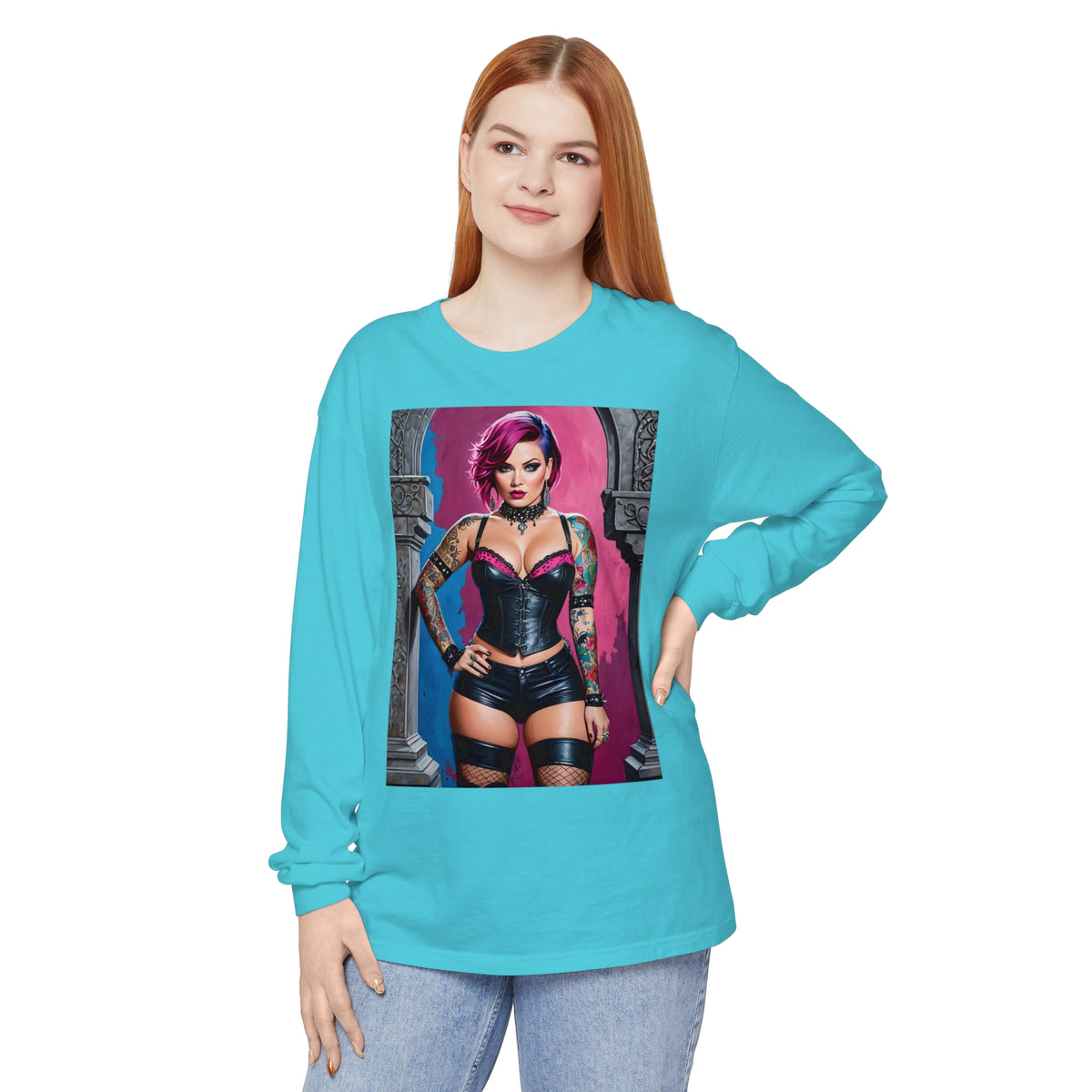 Goth Graveyard Girl Series - Design Five - Unisex Garment-dyed Long Sleeve T-Shirt