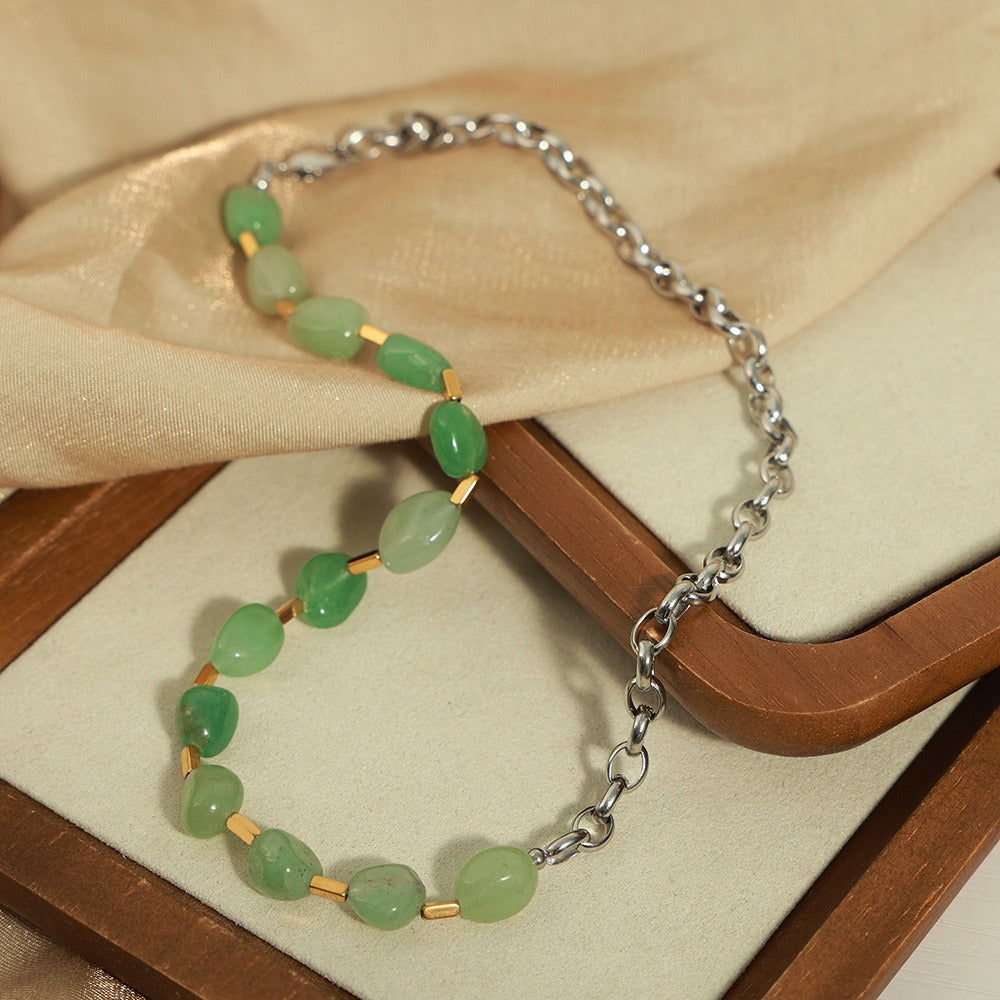 Retro light luxury 0-shaped chain spliced gem bead design versatile necklace