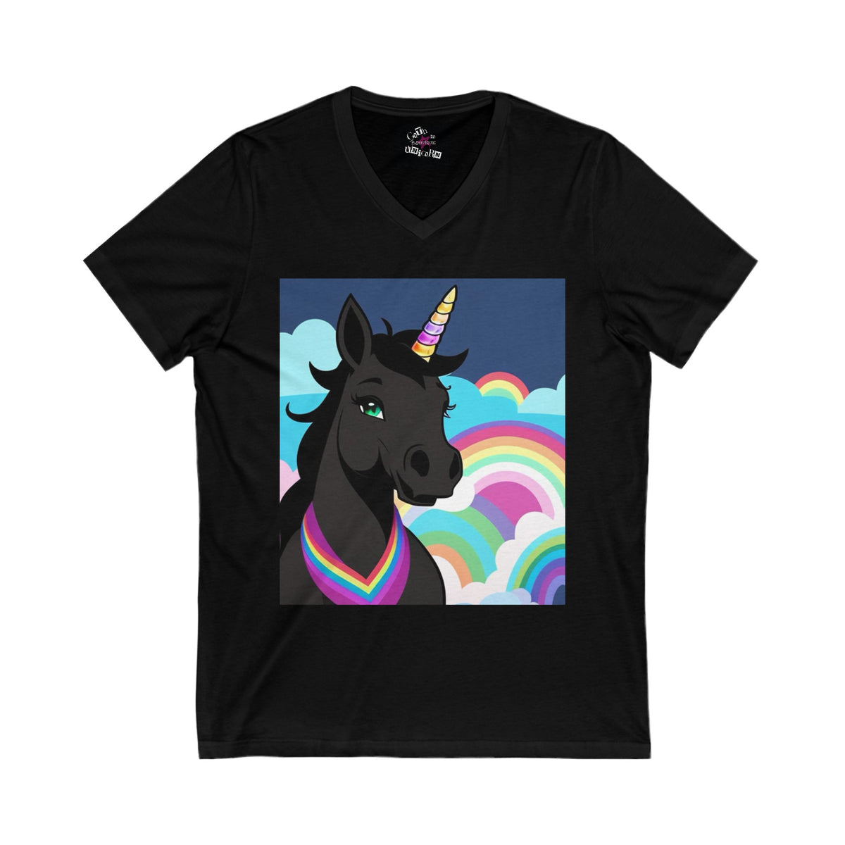 Goth Unicorn Rainbow Cutie Unisex Jersey Short Sleeve V-Neck Tee