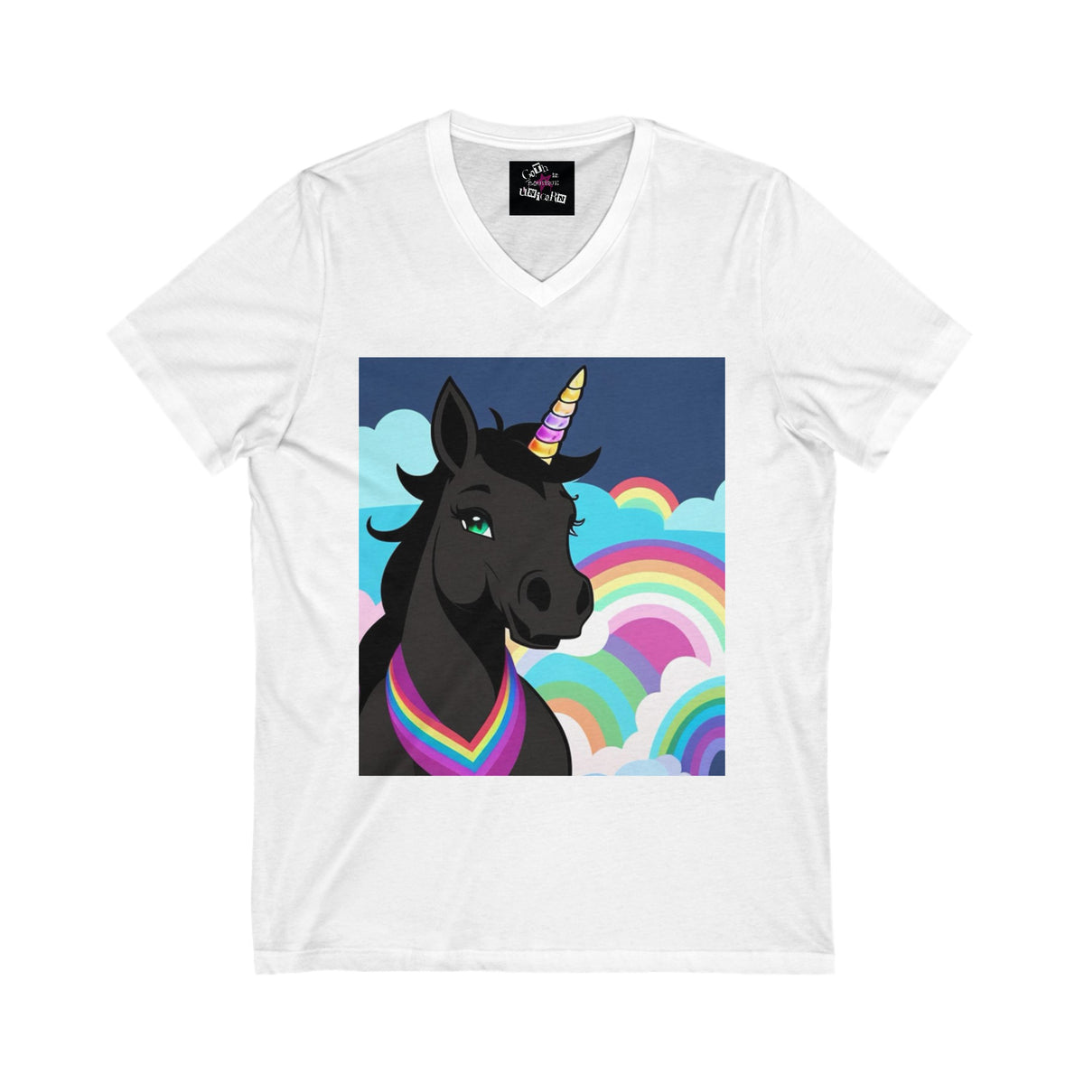 Goth Unicorn Rainbow Cutie Unisex Jersey Short Sleeve V-Neck Tee