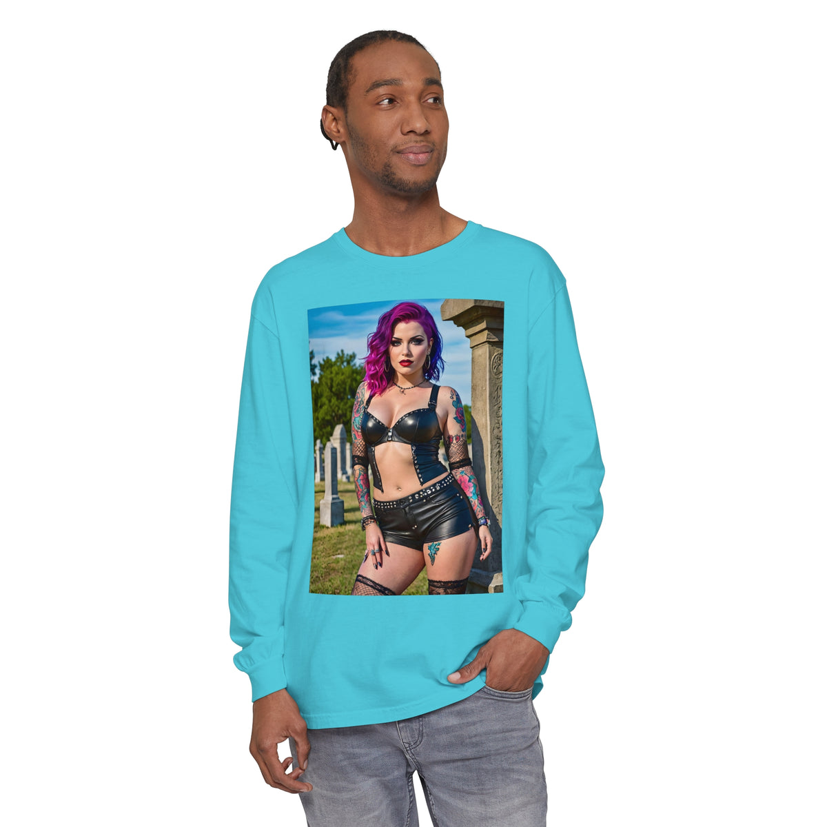 Goth Graveyard Girls Series - Design One - Unisex Garment-dyed Long Sleeve T-Shirt