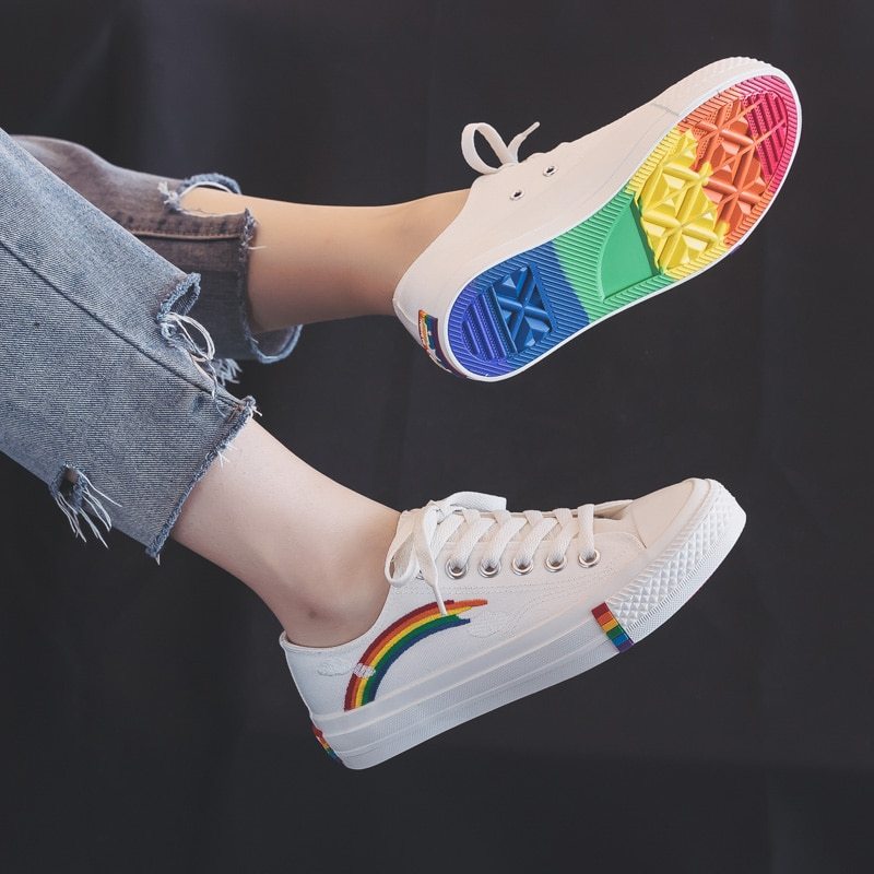 Multiple Style Rainbow Canvas Fashion Sneakers Low Top and High Top Tennis Shoes