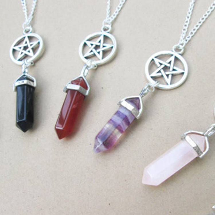 Pentagram Natural Stone Pendant Necklace