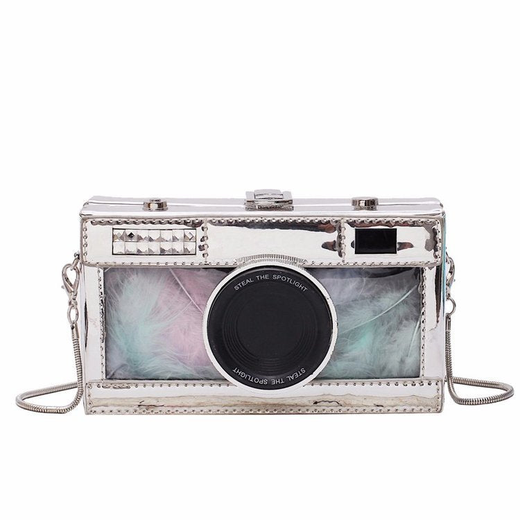 Laser Cut Fun Novelty Camera Shoulder Handbag With Chain Strap