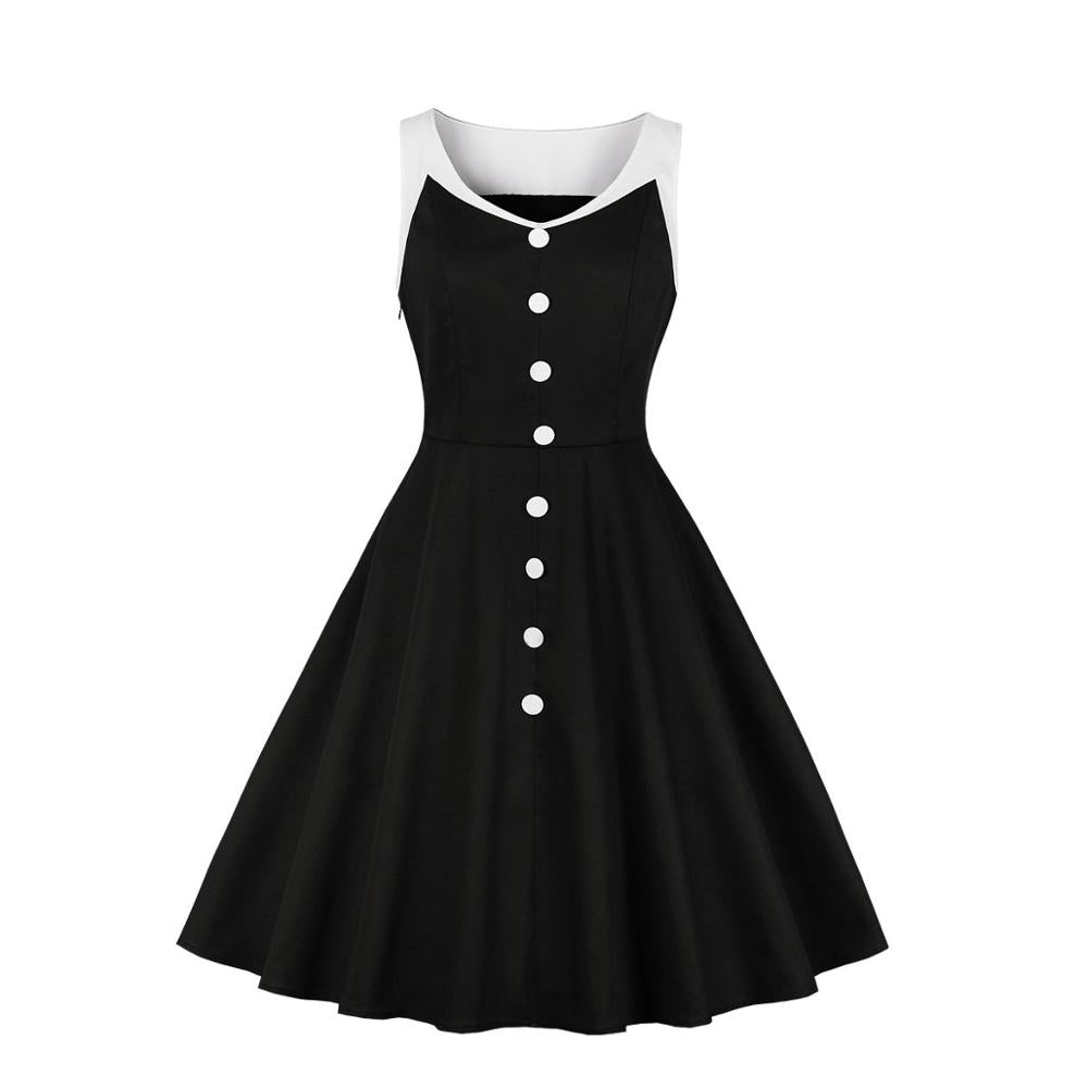 Solid Color Button Down Sailor Style Retro Swing Dress