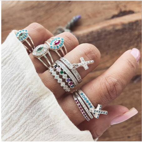 Boho Rhinestone Ring Set