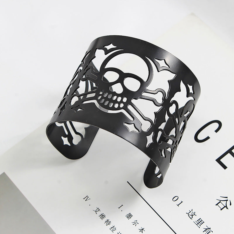 BraceletBlack Skull Bracelet Vintage Punk Gothic Wide Cuff Wristband