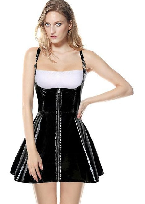 Sexy Nightclub PVC Suspender Front Style Criss Cross Back Mini Dress