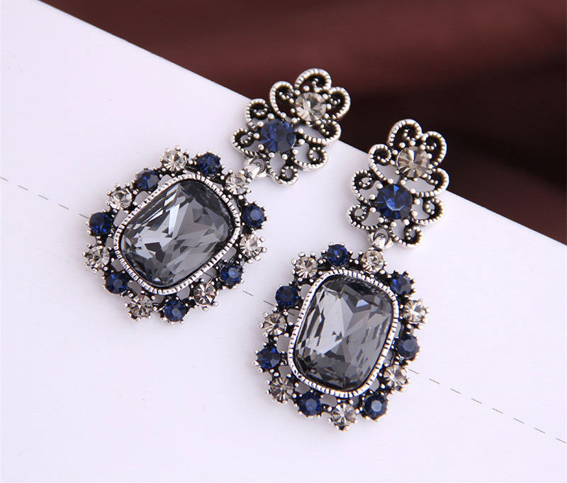 Baroque Style Silver Plated Rhinestone Earrings