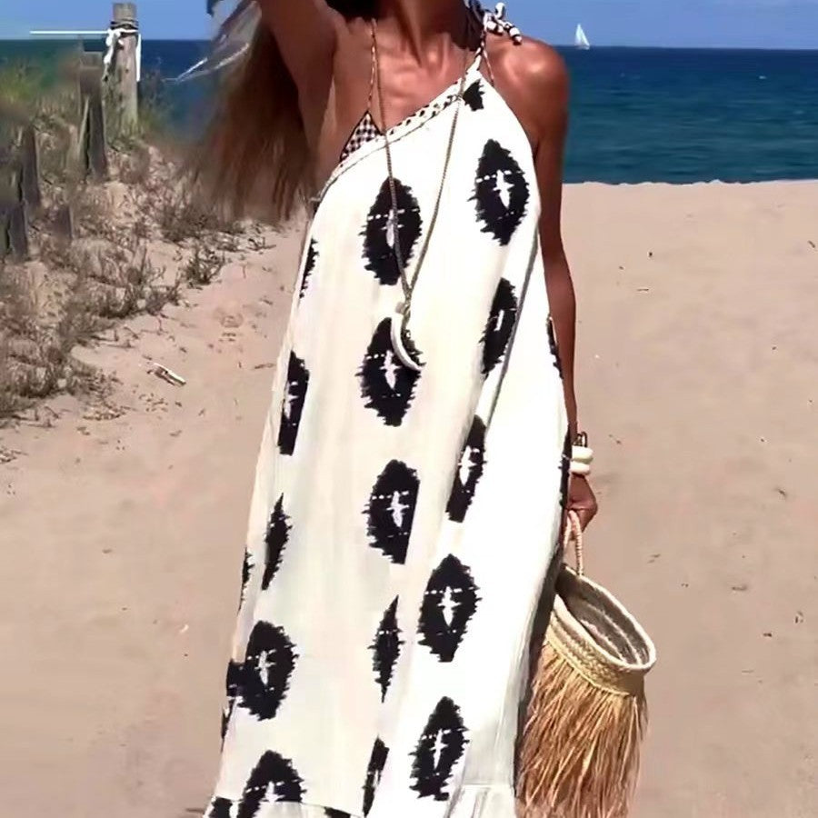 Women's Tie One Should Bohemian Simple Printed Maxi Bag Dress