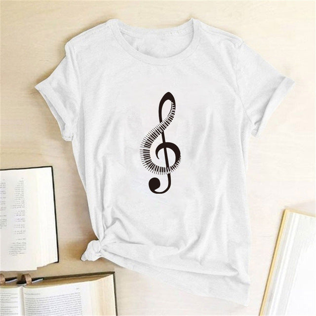 Music Graphic Print Piano Treble Cleft Short Sleeve Grapic Tee Shirt