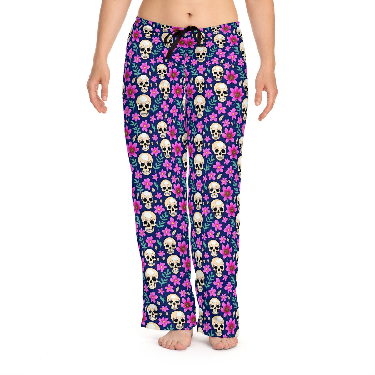 Floral Skull All Over Print Women's Pajama Pants