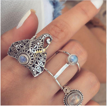 Boho Rhinestone Ring Set