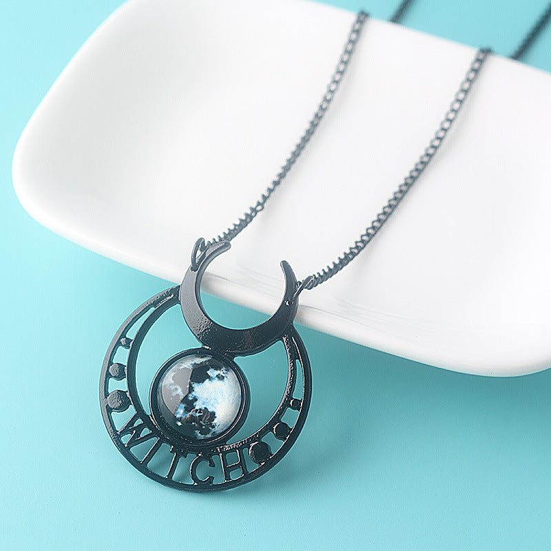 Enchanted Witch Black Moon Pendant Necklace