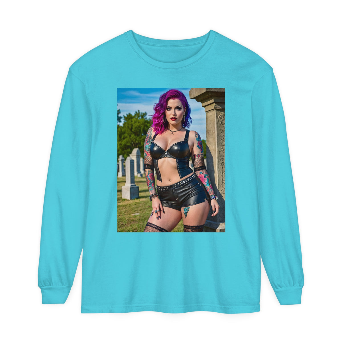 Goth Graveyard Girls Series - Design One - Unisex Garment-dyed Long Sleeve T-Shirt