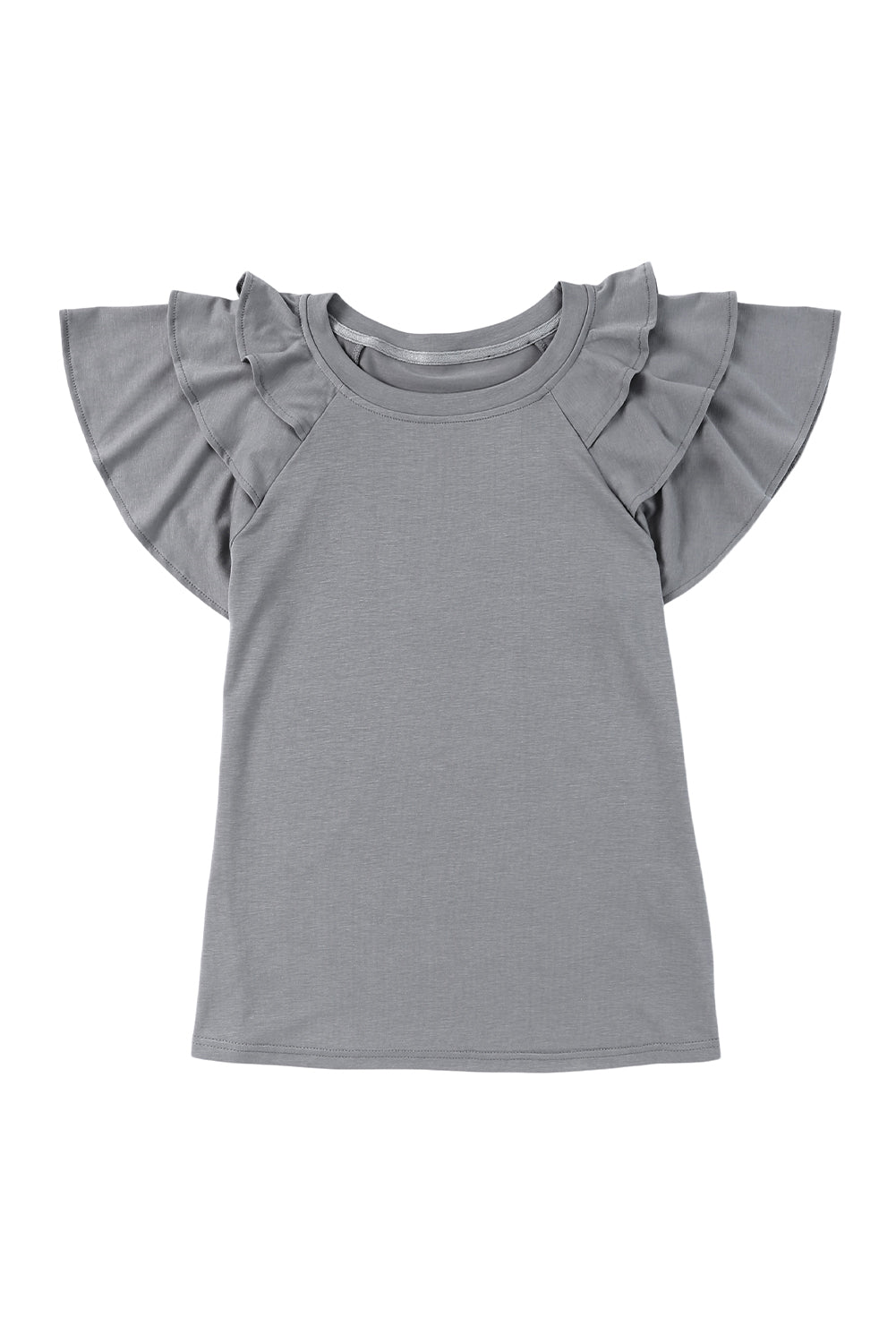 Black Basic Tiered Ruffle Casual Round Neck T Shirt