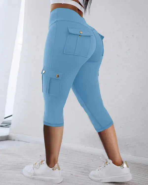 Pocket Design High Waist Sports Active Pants