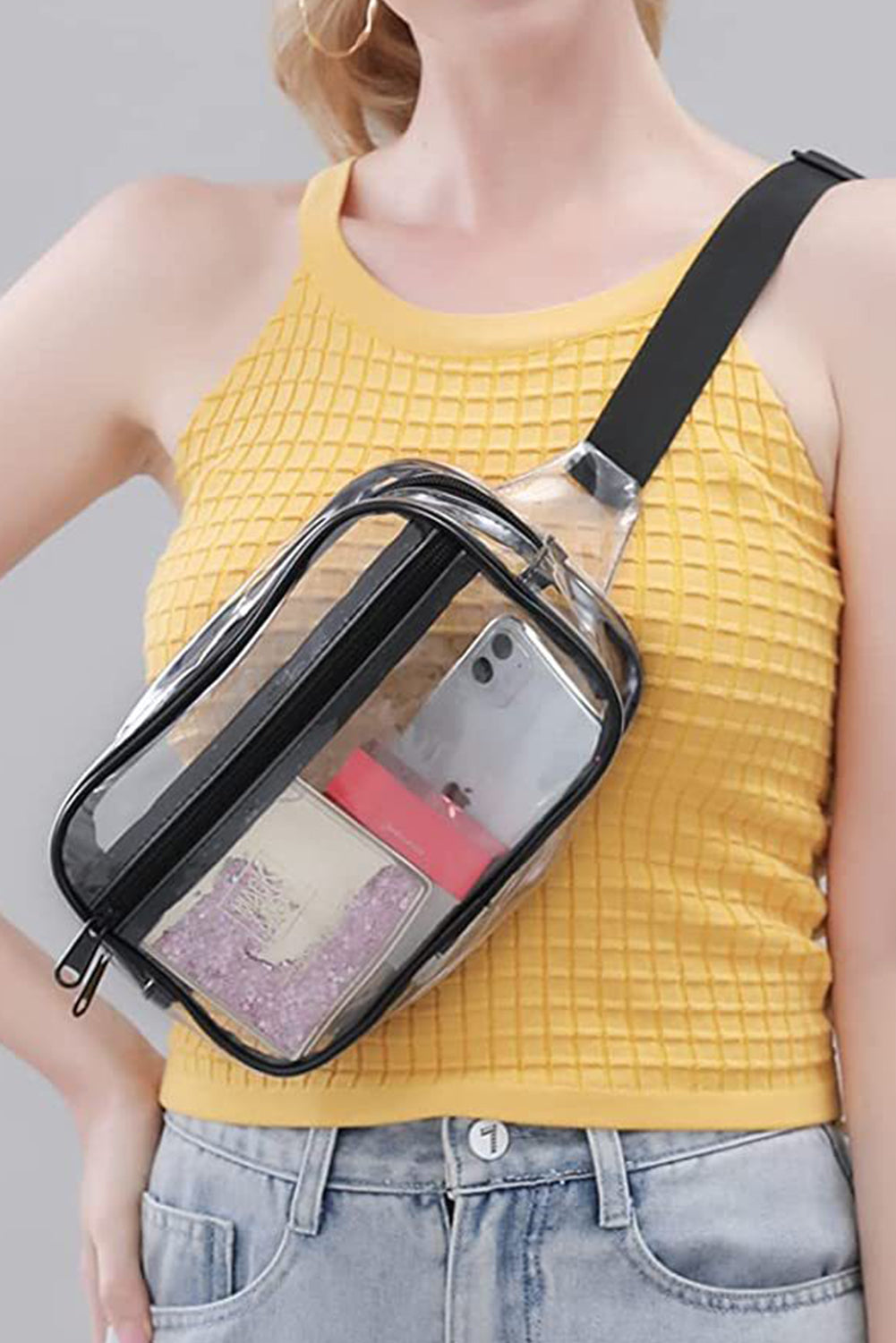 Black Clear PVC Adjustable Strap Crossbody Bag