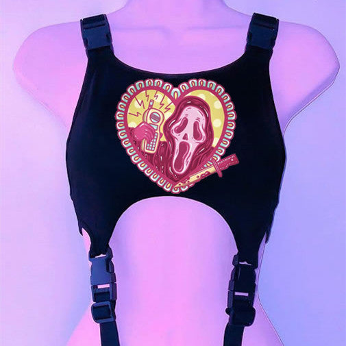 Goth Skinny Retro Short Vest Clip Garter Style Crop Top