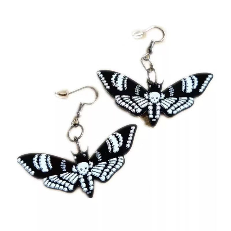 Dark Skull Moth Insect Butterfly Earrings