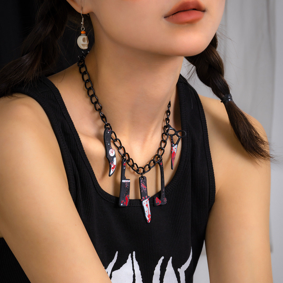 Novelty Horror Chain And Instruments Costume Jewelry Punk Rock Statement Necklace