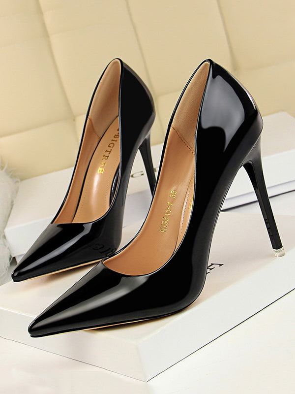 Pointed-Toe Shallow Cut Solid Color Pumps Scarpin Salto