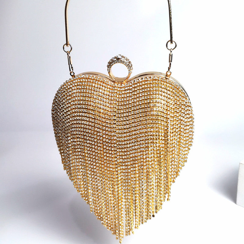 Women's Tassel Inlaid Rhinestone Heart Apple Handbag