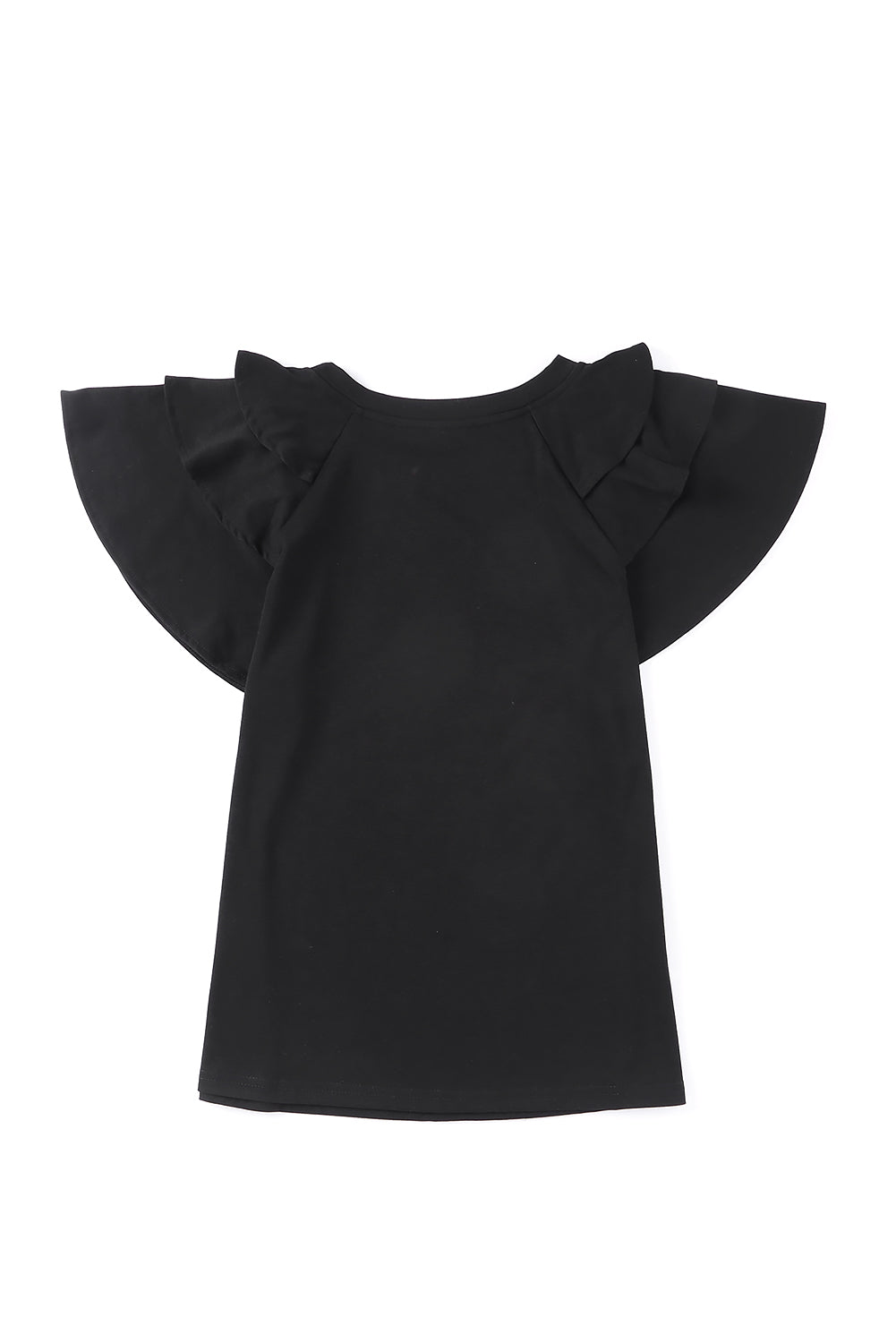 Black Basic Tiered Ruffle Casual Round Neck T Shirt