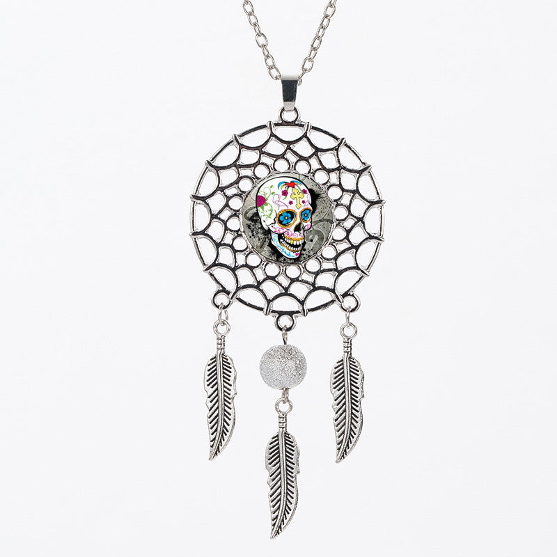 Sugar Skull  Dreamcatcher Necklace Halloween Jewelry Gift