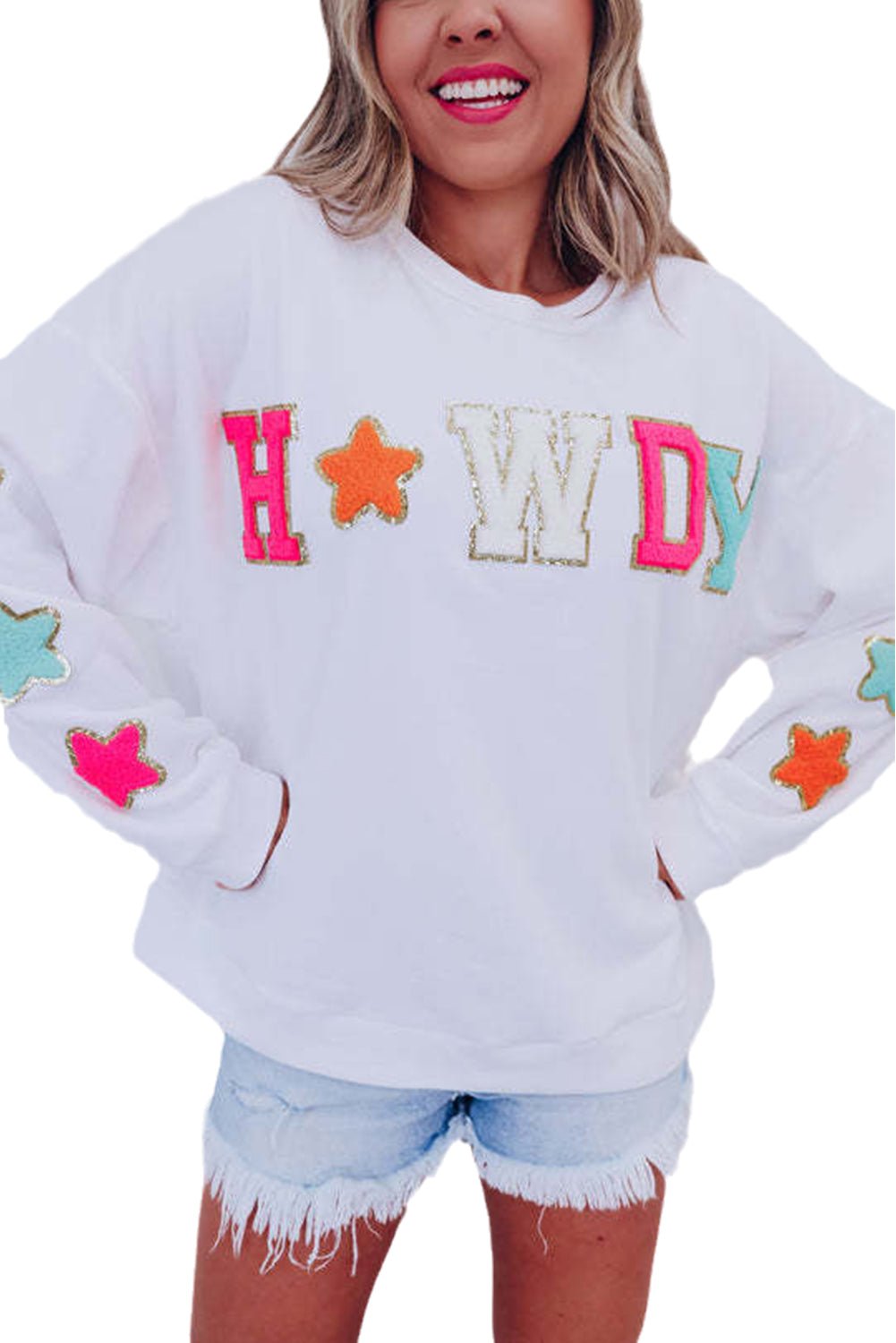 Black Glitter Howdy Patch Casual Star Sweatshirt