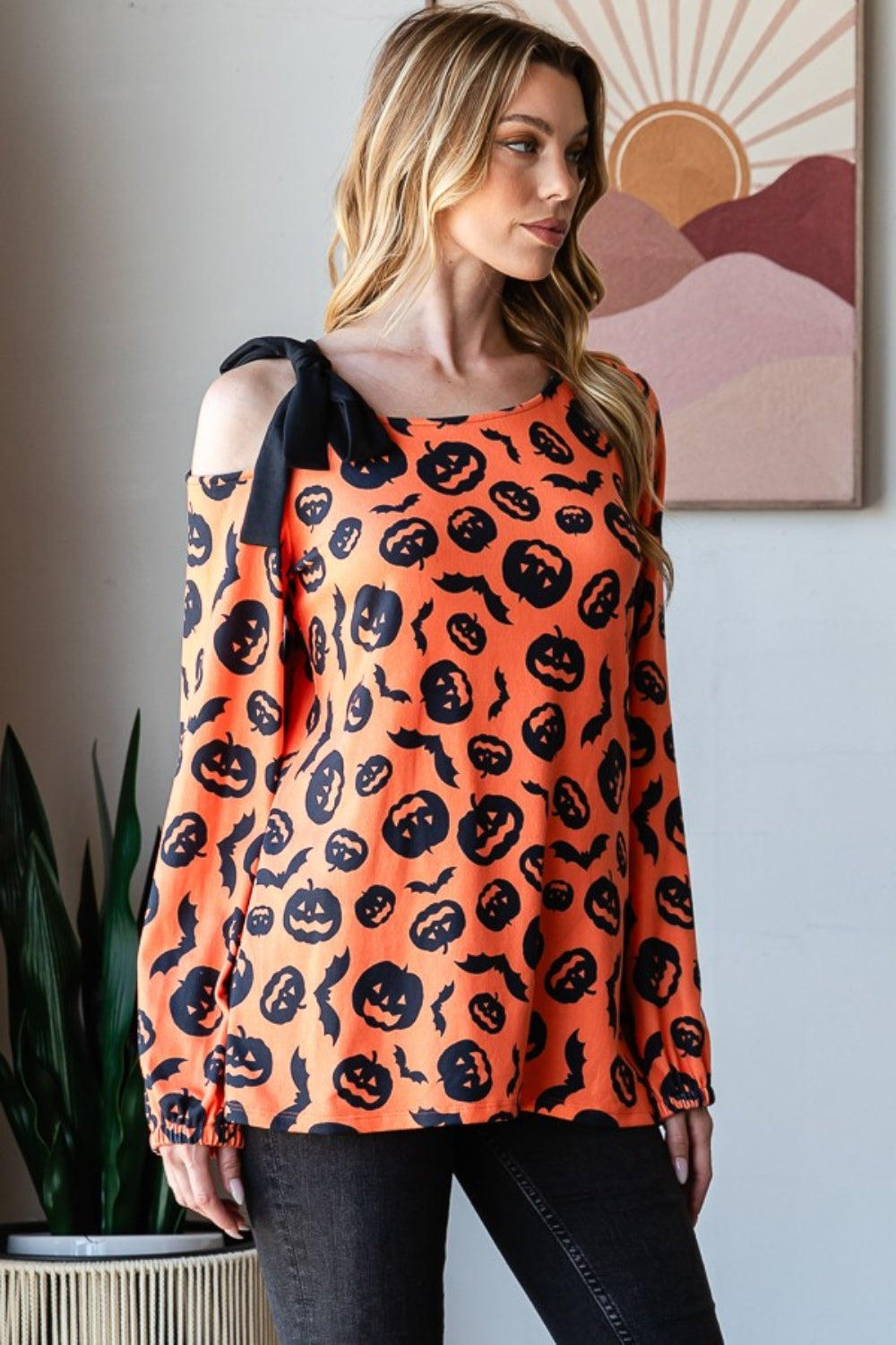 Heimish Pumpkin Print One Shoulder T-Shirt