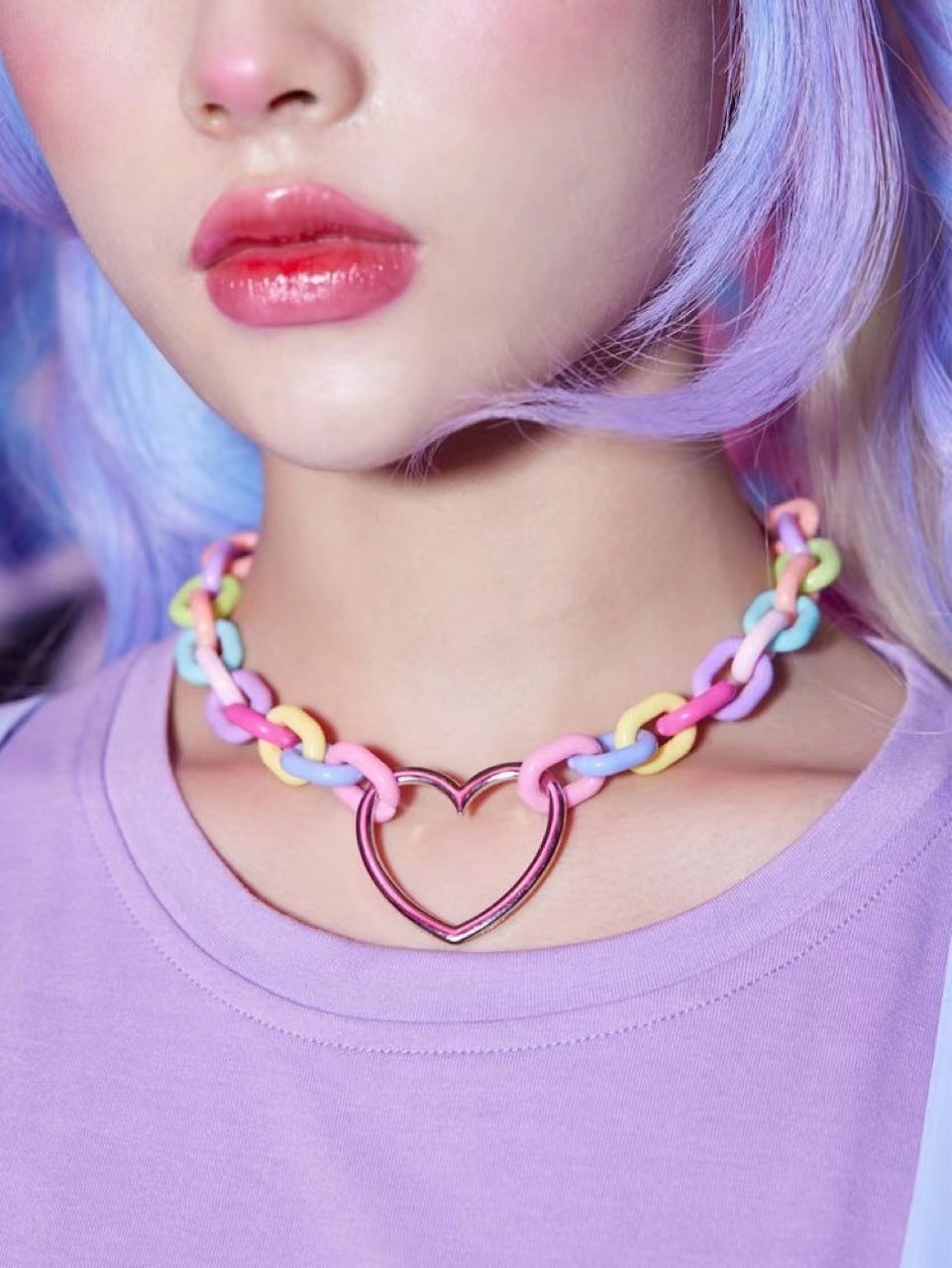 Rainbow Harajuku Love Pastel Color Non-fading Resin Acrylic Necklace