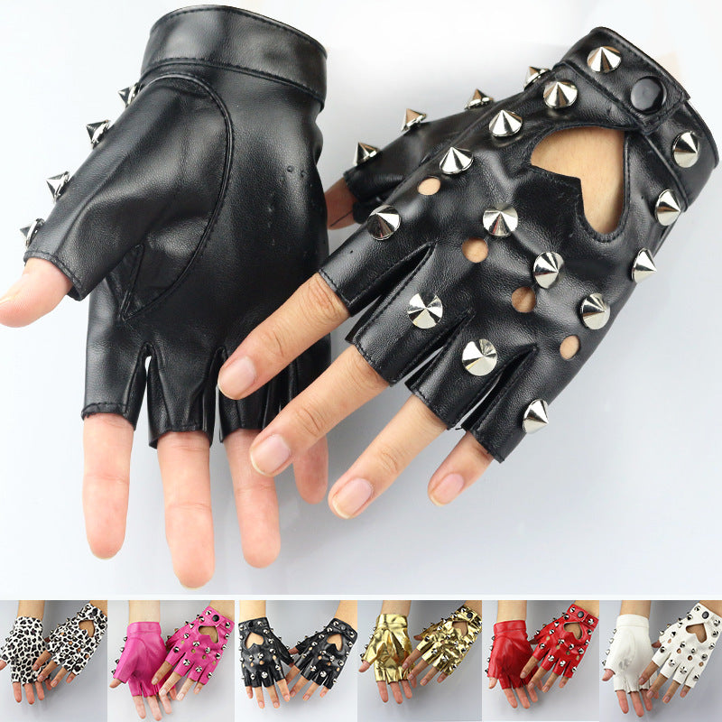 Punk Rock Fingerless Gloves With Heart Cut Out and Metal Detail Cosplay Biker Style Gloves