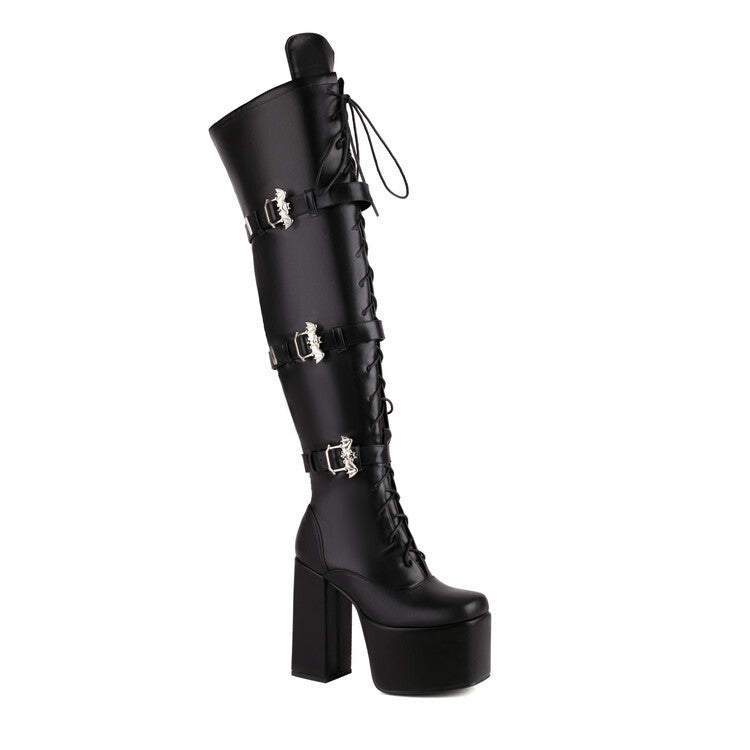 Night Club Lace-up Metal Buckle Over The Knee Boots