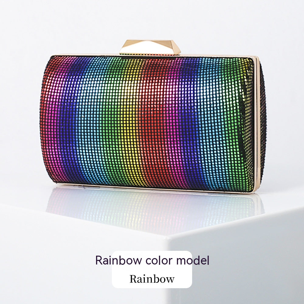 Women's Rainbow Rhinestone Shoulder Chain Clutch Evening Bag