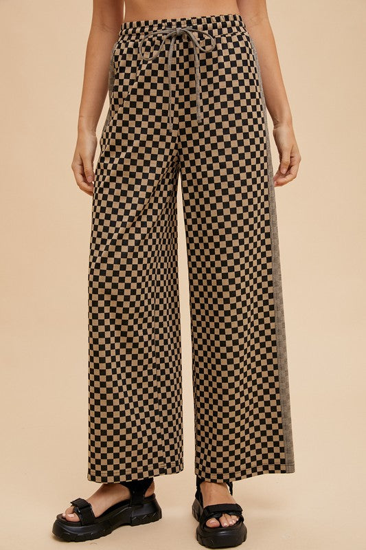 Annie Wear Drawstring Checkered Wide Leg Pants