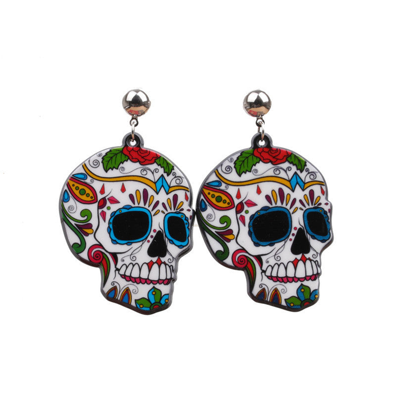 Acrylic Sugar Skull Earrings Various Styles Available Halloween Accessories