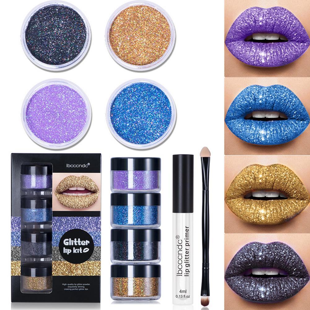 Glitter Lip Liquid Primer and Loose Glitter Sets High Sparkle Liquid Lipstick Lipgloss Cosplay Makeup Sets