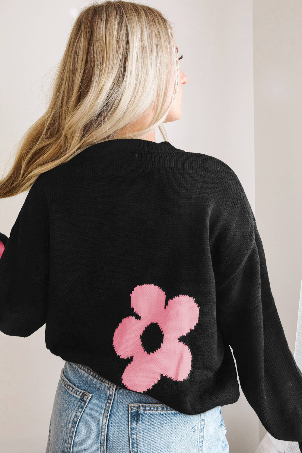 Camel Flower Pattern Slouchy Sweater