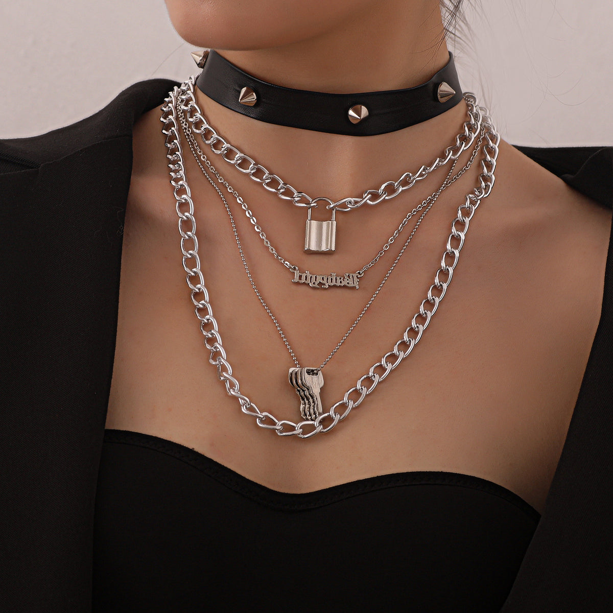 Punk Rivet Multilayer Necklace