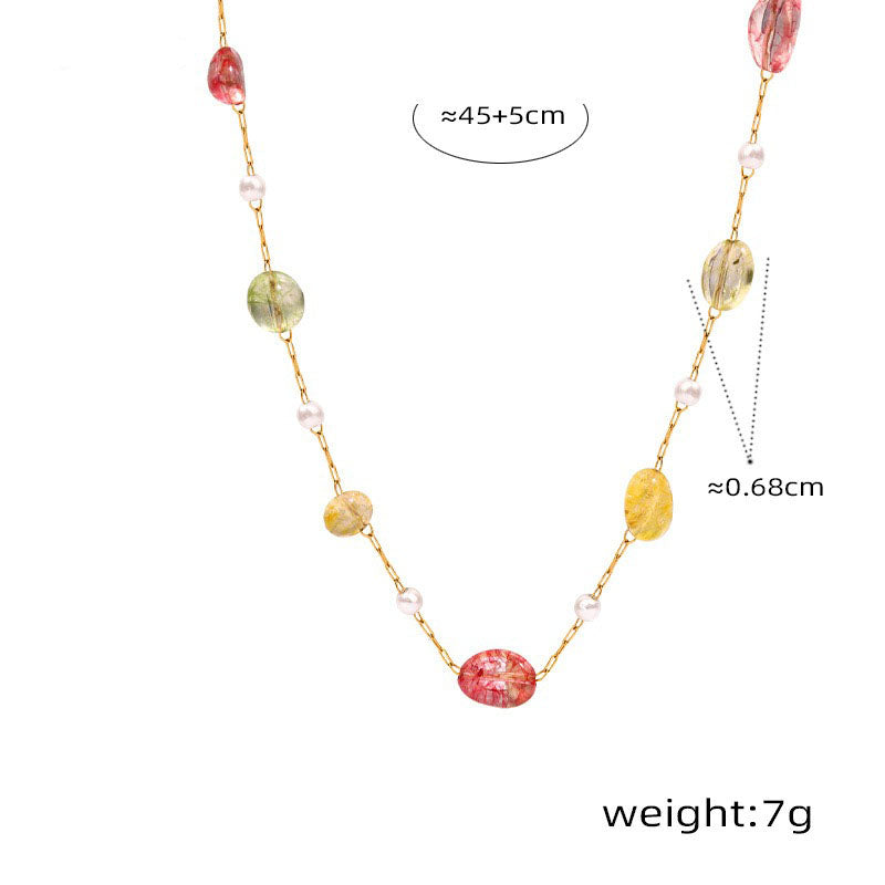 18K gold exquisite and fashionable clavicle chain inlaid with gemstone design light luxury style necklace