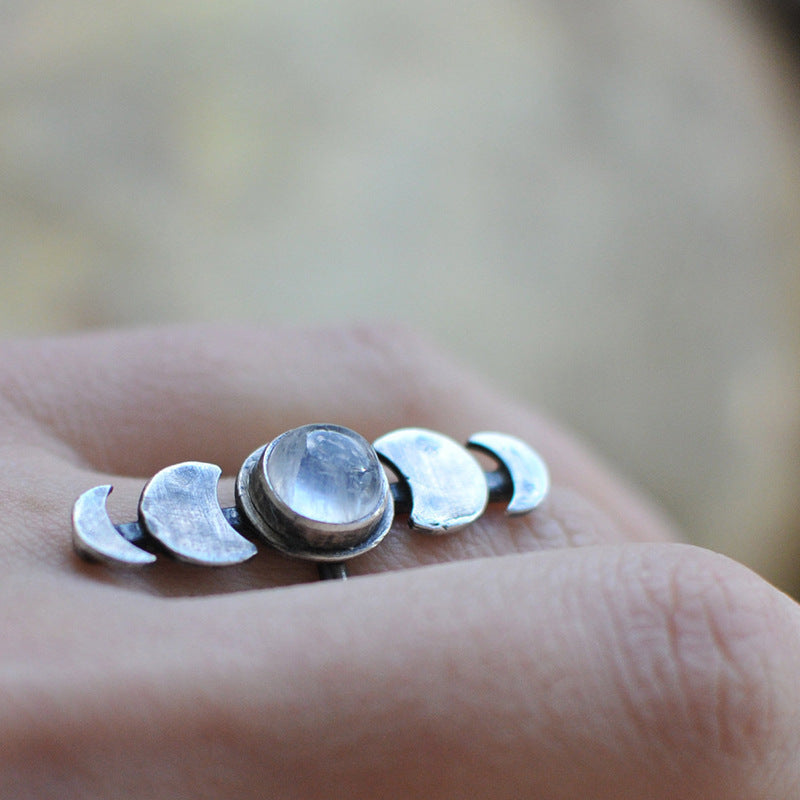 Moon Phases Vintage Boho Moonstone Ring