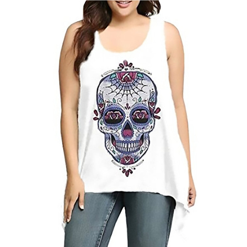 Skull Print Flowy Graphic Print Tank Top