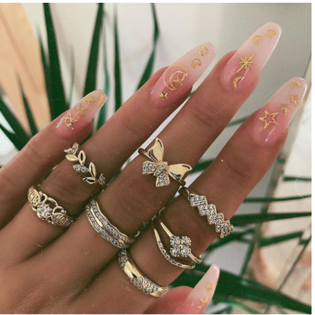 Boho Rhinestone Ring Set